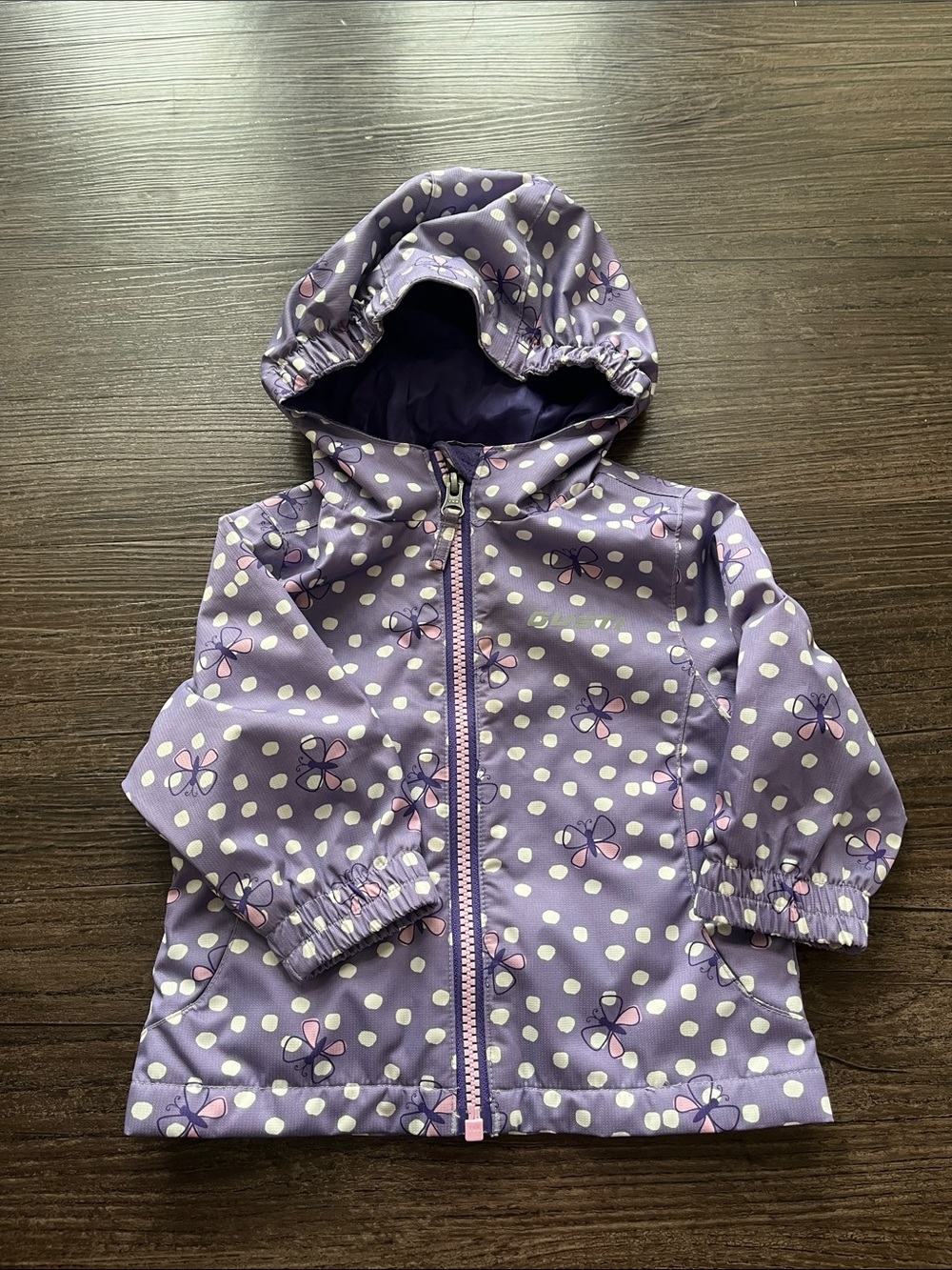 Baby Girl Purple Polka Dot Hooded Rain Jacket Size 12 Month